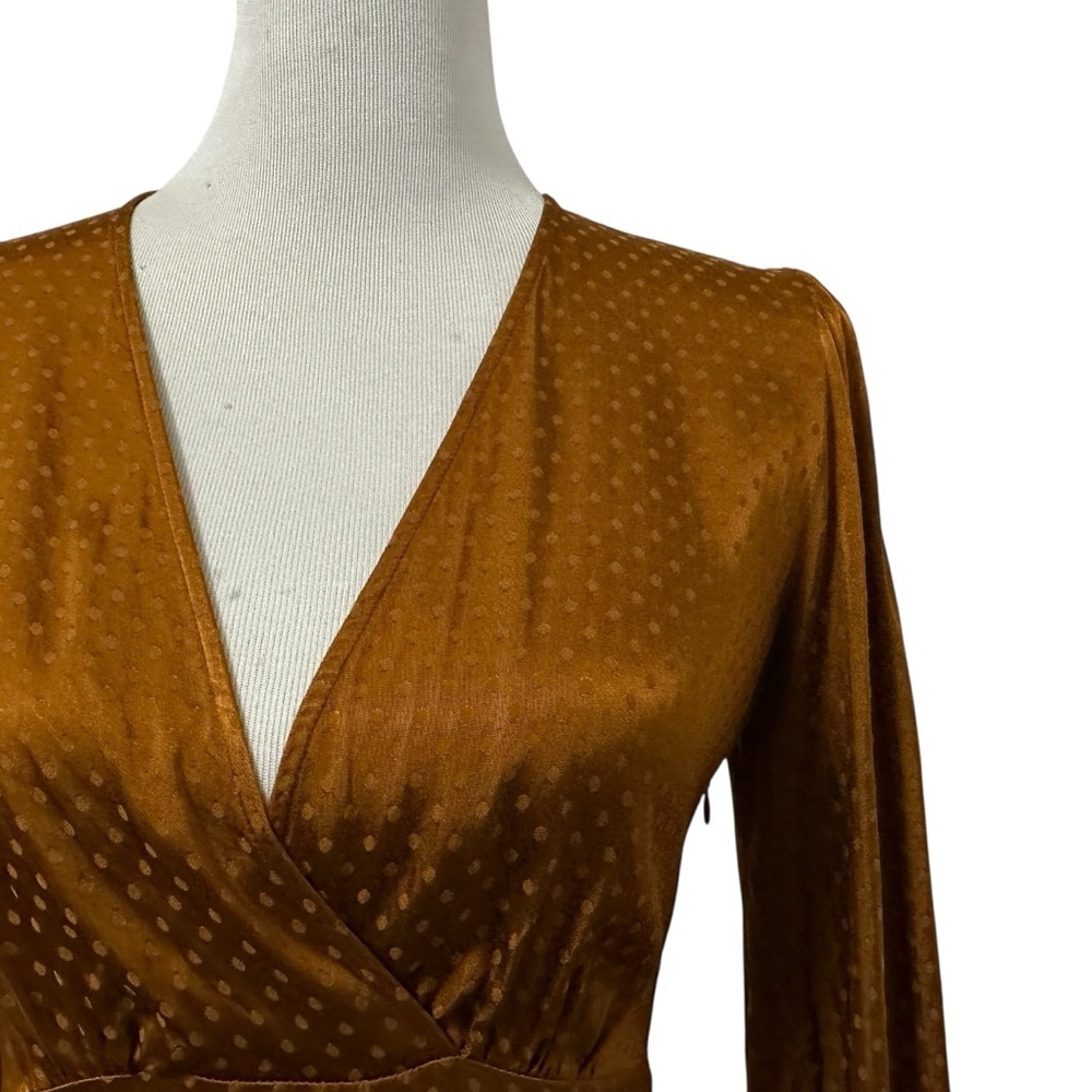 & Other Stories Womens Polka Dot V-Neck Satin Midi Dress Size 4 Burnt Orange - Picture 4 of 11